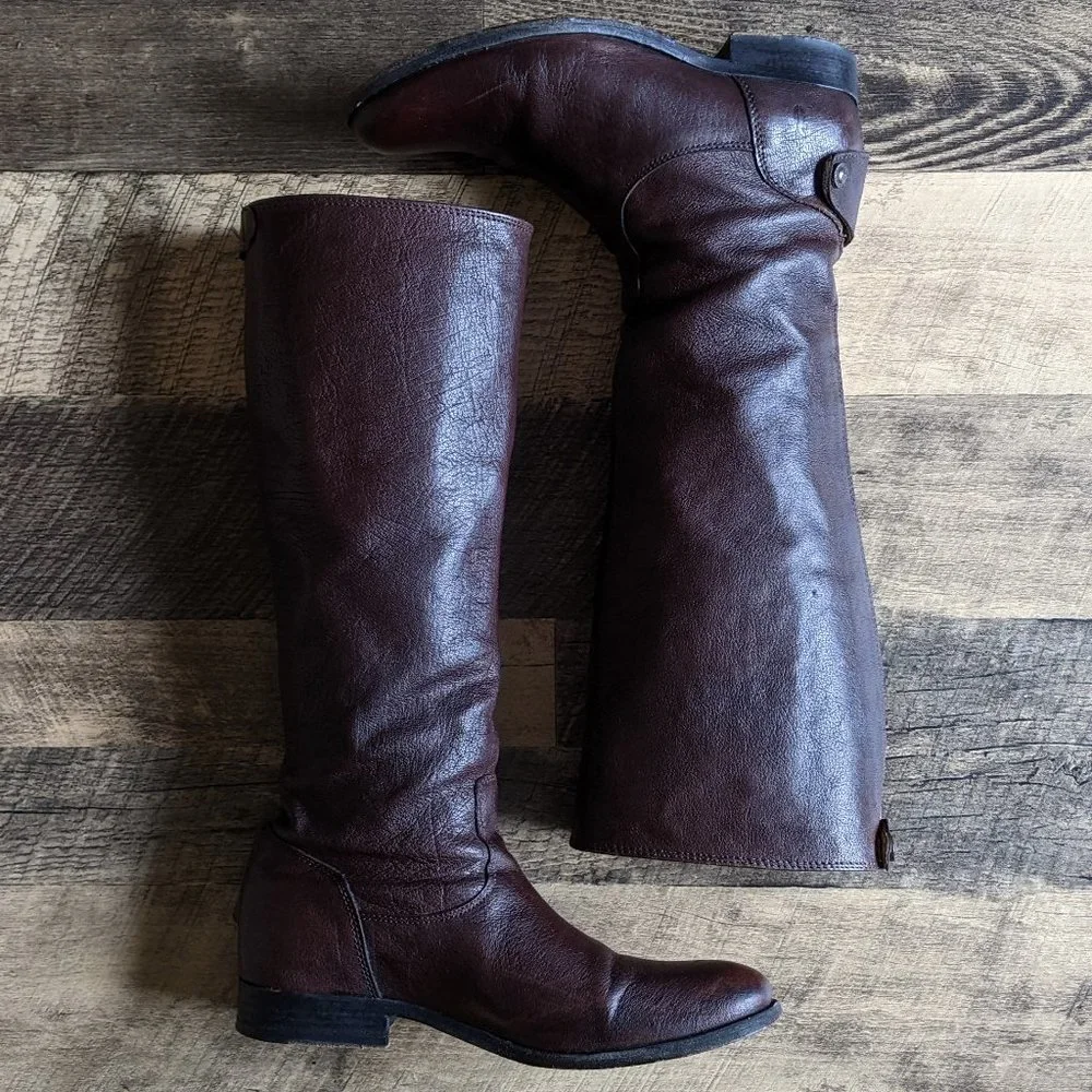 Frye Melissa Button Back Zip Leather Riding Boots - Picture 2 of 7